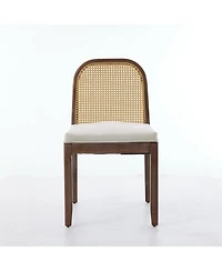 Flynama Set of 2 Curved Arched Cane Back Farmhouse Dining Chairs, Distressed Solid Wood Frame S-Spring Chenille Cushion