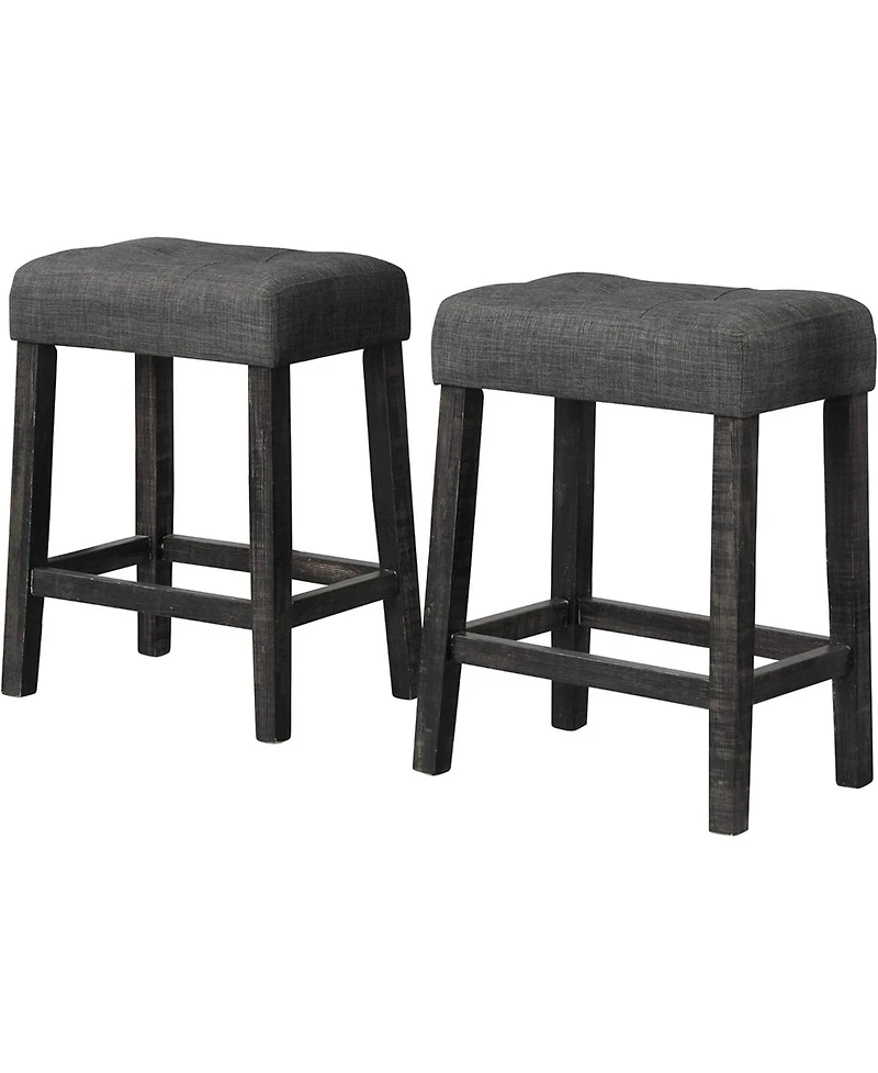 Flynama 3-Piece Counter Height Dining Set, Solid Wood Table with Outlet and 2 Tufted Linen Stools