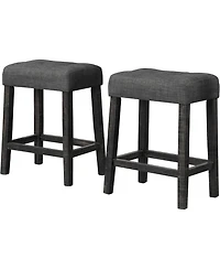 Flynama 3-Piece Counter Height Dining Set, Solid Wood Table with Outlet and 2 Tufted Linen Stools
