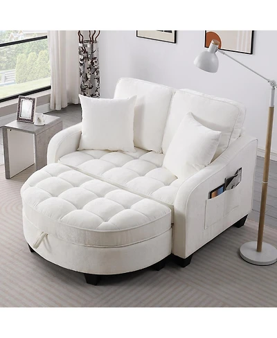 Streamdale Furniture Two-Seater Sofa Chaise with Storage Footrest and Pillows
