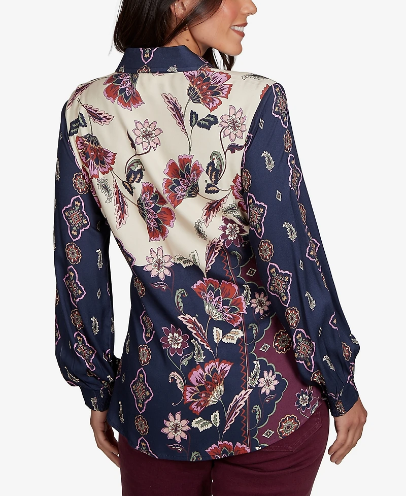 Ruby Rd. Petite Garden Tie-Front Long-Sleeve Floral-Print Blouse
