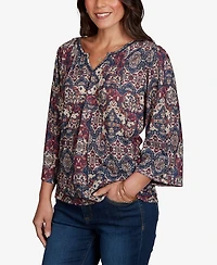 Ruby Rd. Petite Patchwork 3/4-Sleeve Henley Blouse