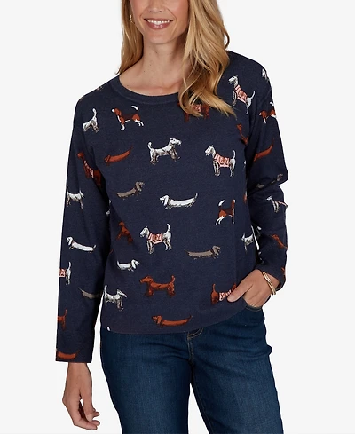 Ruby Rd. Women's Petite Dog-Print Long-Sleeve Pullover