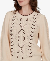 Ruby Rd. Petite Cable-Knit Scalloped-Trim Pullover