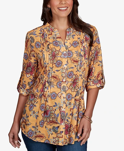 Ruby Rd. Petite Vines Henley 3/4-Sleeve Button-Front Top