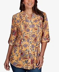 Ruby Rd. Petite Vines Henley 3/4-Sleeve Button-Front Top