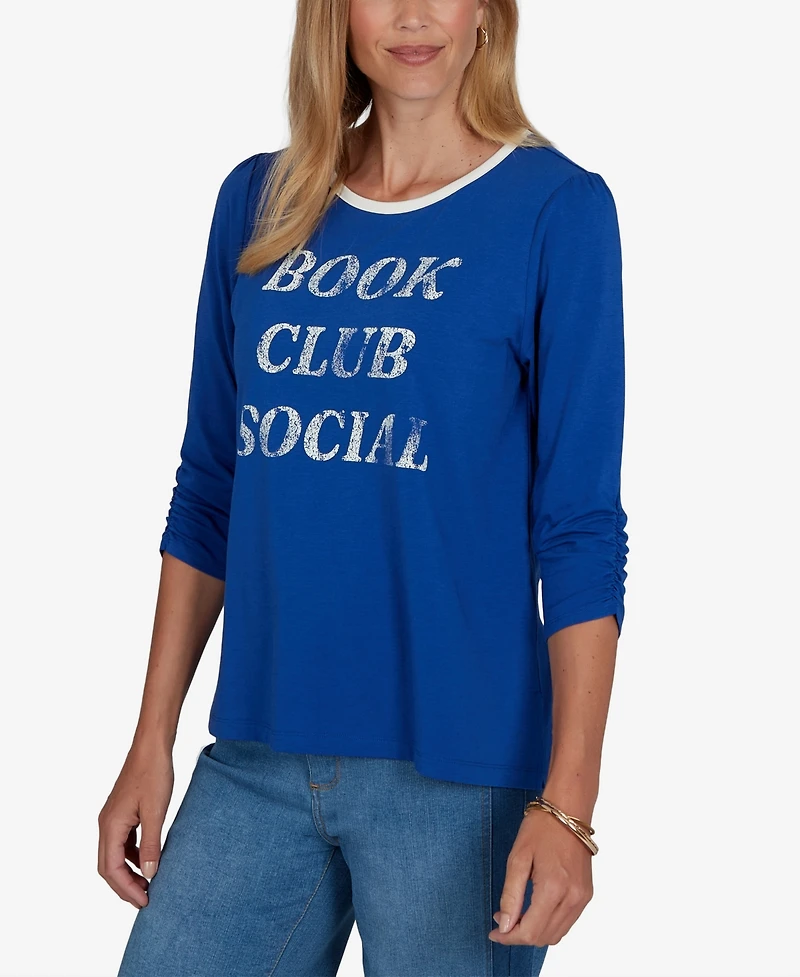 Ruby Rd. Petite Book Club 3/4-Sleeve Graphic-Print Top