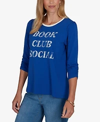 Ruby Rd. Petite Book Club 3/4-Sleeve Graphic-Print Top
