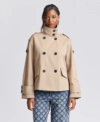 Avec Les Filles Women's Double-Breasted Short Trench Coat