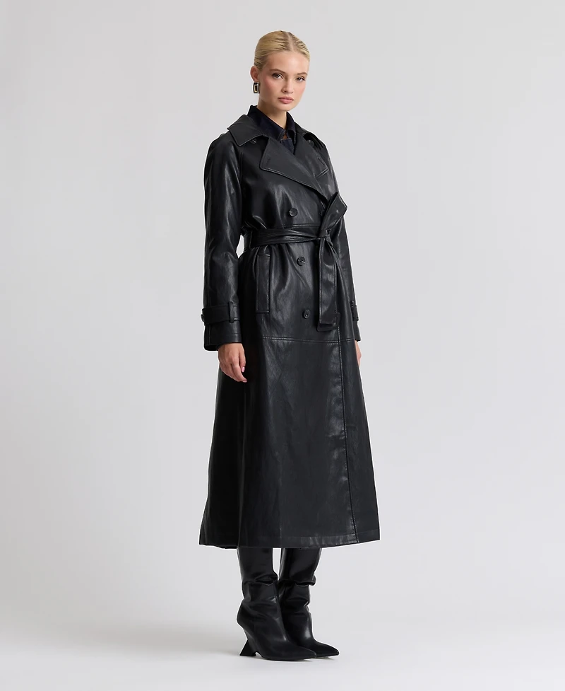 Avec Les Filles Women's Faux-Leather Belted Raglan-Sleeve Trench Coat
