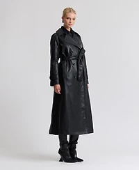 Avec Les Filles Women's Faux-Leather Belted Raglan-Sleeve Trench Coat