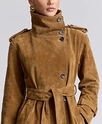 Avec Les Filles Women's Funnel-Neck Suede Oversized Trench Coat