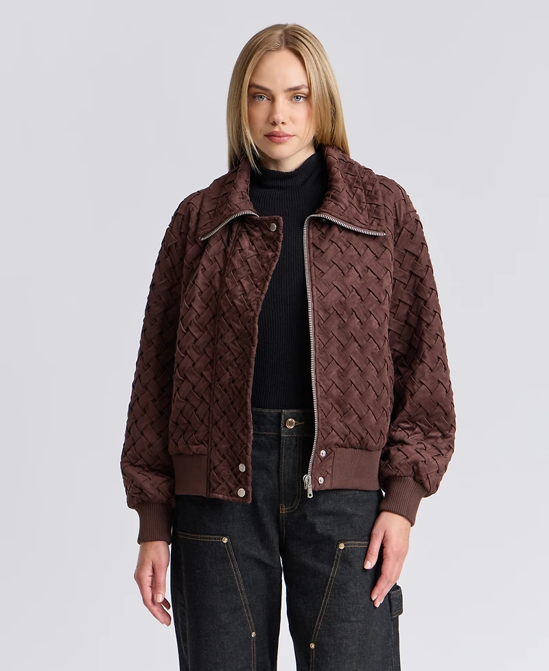 Avec Les Filles Women's Oversized Basketweave Faux Suede Bomber Coat