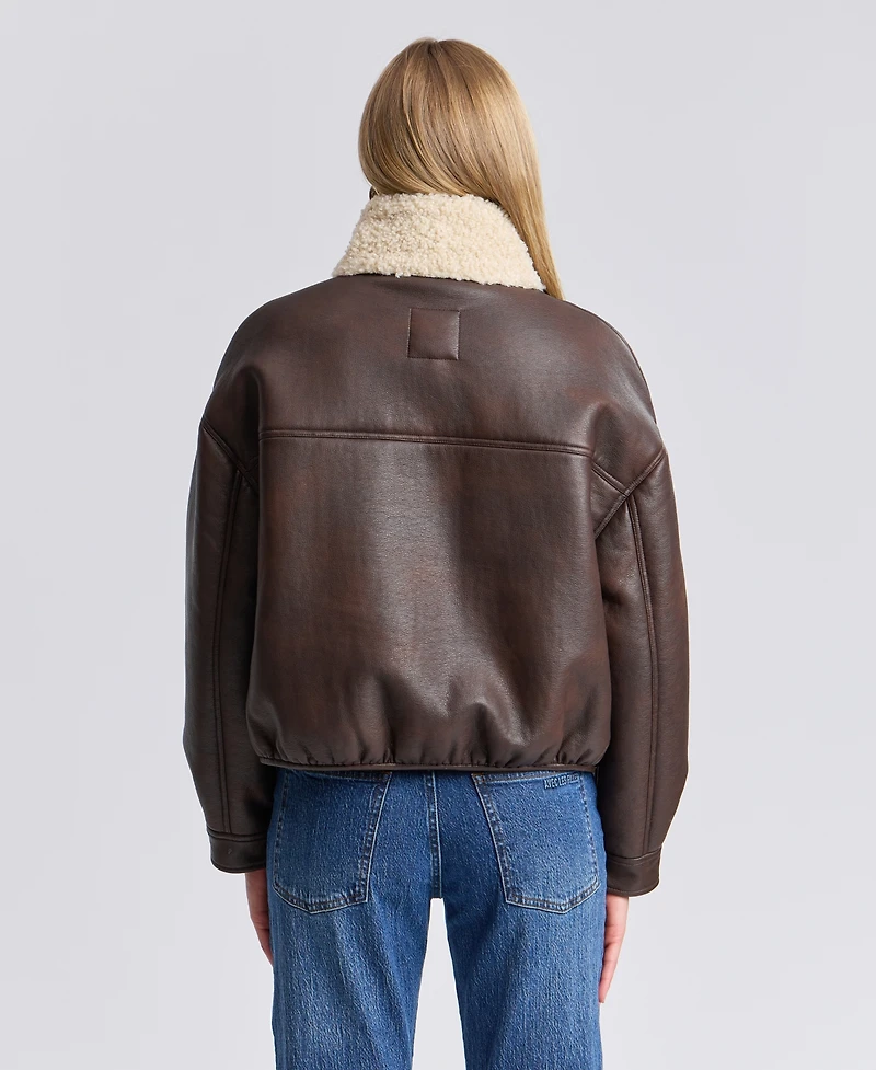 Avec Les Filles Women's Faux Shearling Oversized-Fit Bomber Jacket