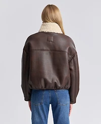 Avec Les Filles Women's Faux Shearling Oversized-Fit Bomber Jacket