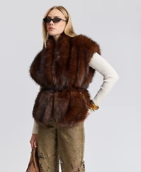 Avec Les Filles Women's Belted Faux Fur Shawl Collar Vest
