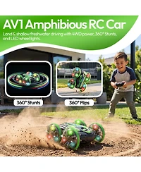 Contixo AV1 Amphibious 4WD Rc Stunt Car with Led Lights, Auto Demo and Usb-c Battery, Ages 6+