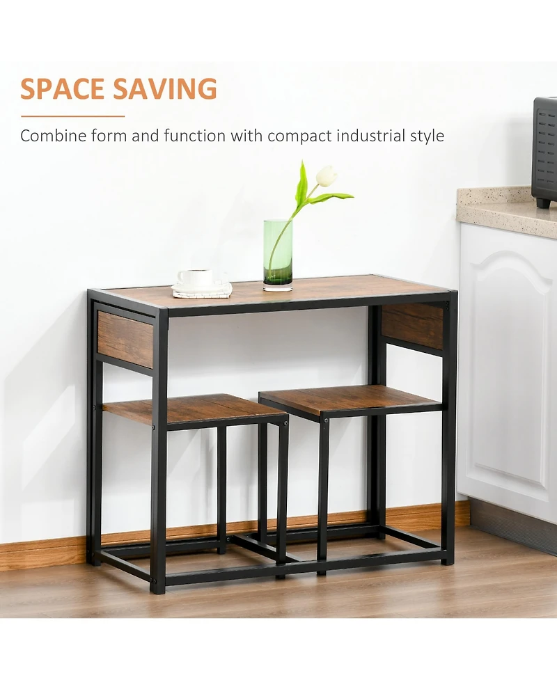 Flynama 3-Piece Multifunctional Industrial Dining Set, Square Mdf Table and 2 Low Back Stools