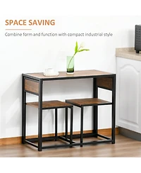 Flynama 3-Piece Multifunctional Industrial Dining Set, Square Mdf Table and 2 Low Back Stools