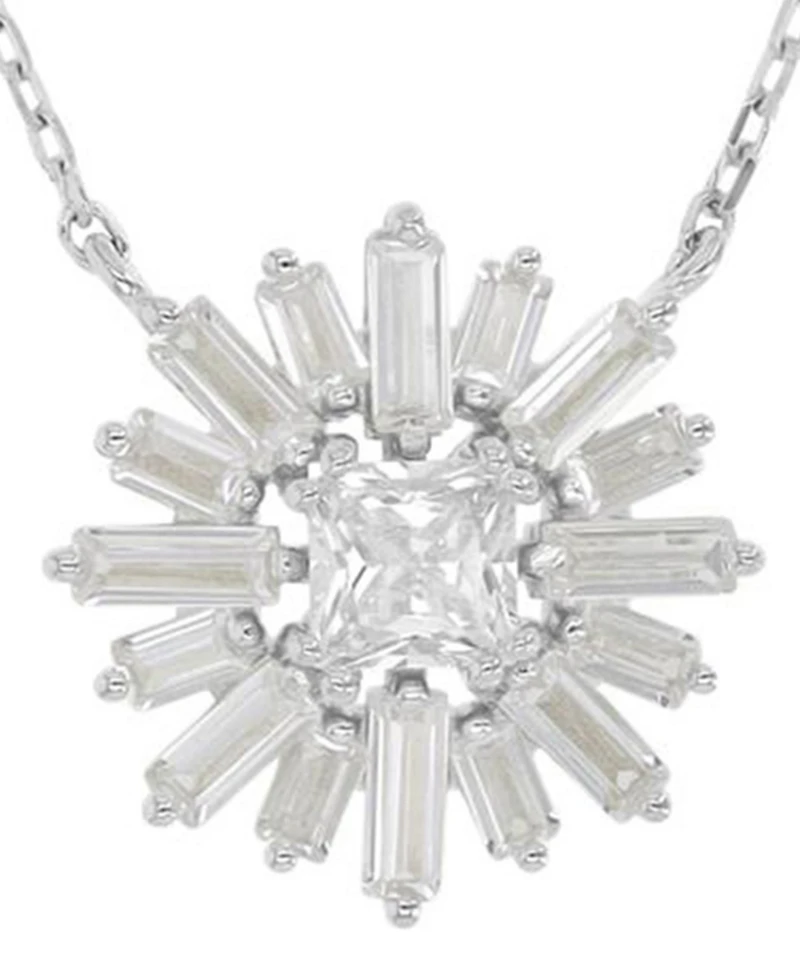 Macy's Rhodium Over Sterling Silver Baguette and Princess Cut Cubic Zirconia Sunshine Necklace