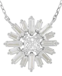 Macy's Rhodium Over Sterling Silver Baguette and Princess Cut Cubic Zirconia Sunshine Necklace