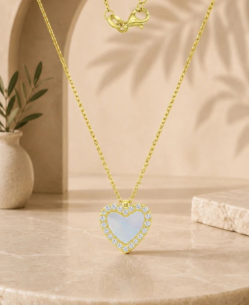 Macy's 14k Gold Over Sterling Silver Cubic Zirconia and White Imitation Pearl Heart Necklace
