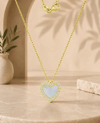 Macy's 14k Gold Over Sterling Silver Cubic Zirconia and White Imitation Pearl Heart Necklace
