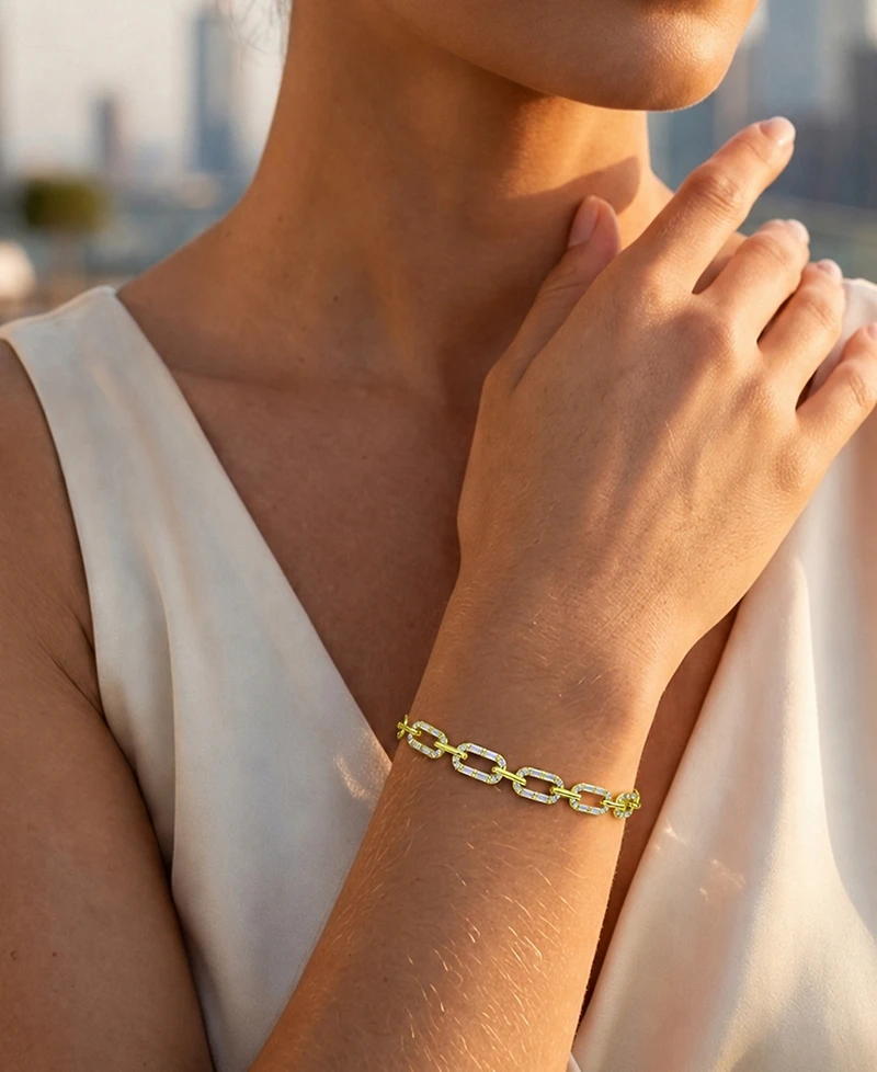 Macy's 14k Gold Over Sterling Silver Cubic Zirconia Mariner Link Paperclip Bracelet