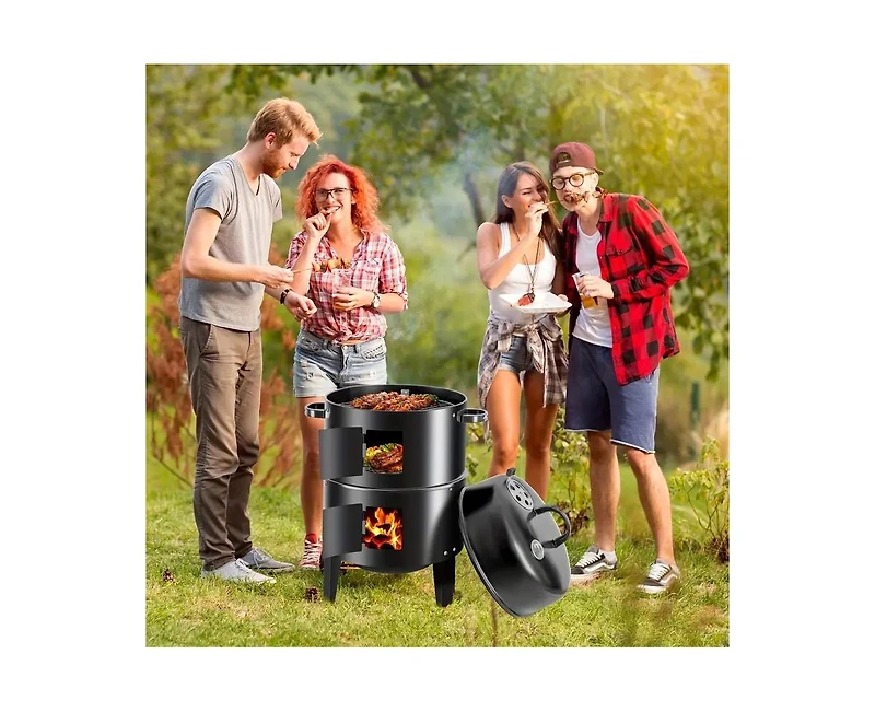 Mountaintop 16" 3-Tier Portable Charcoal Smoker Grill with Easy Temperature Control