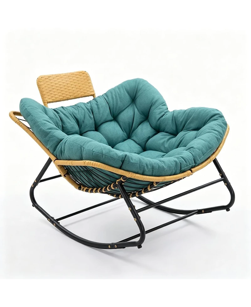 Streamdale Furniture Oversized Papasan Rocking Chair with Thick Cushion and Rattan Pillow