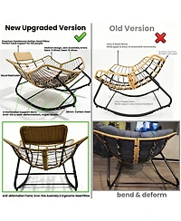 Streamdale Furniture Outdoor Papasan Wicker Rocking Chair with Thick Cushion and Head Pillow
