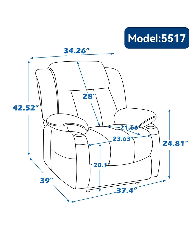Streamdale Furniture Chenille Power Lift Recliner with Massage, Heating and Usb Ports