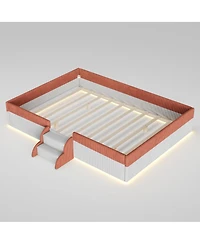 Streamdale Furniture Full Size Upholstered Floor Bed with Fence, Steps and Led Lights