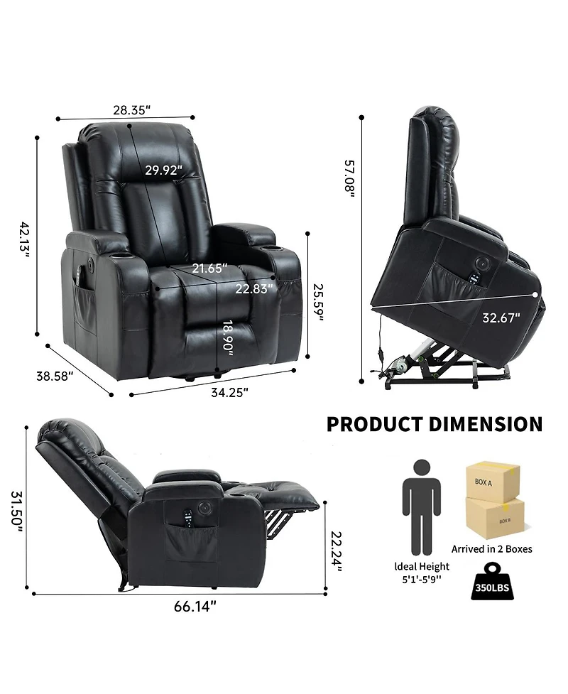 Streamdale Furniture Heavy Duty Power Lift Recliner with Massage, Heating and Usb