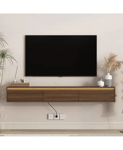 Streamdale Furniture Floating Tv Stand with Led Lights and Power Outlet
