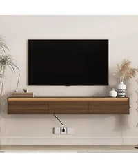 Streamdale Furniture Floating Tv Stand with Led Lights and Power Outlet