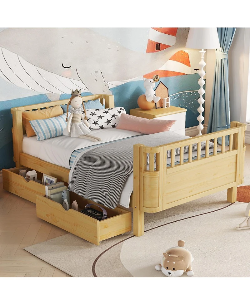 Streamdale Furniture Twin Size Wood Platform Bed with Rails for Kids
