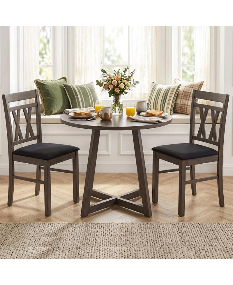 Sugift Modern Linen Style Upholstered Kitchen Chairs Set of 2 with X-Shaped Backrest Accents