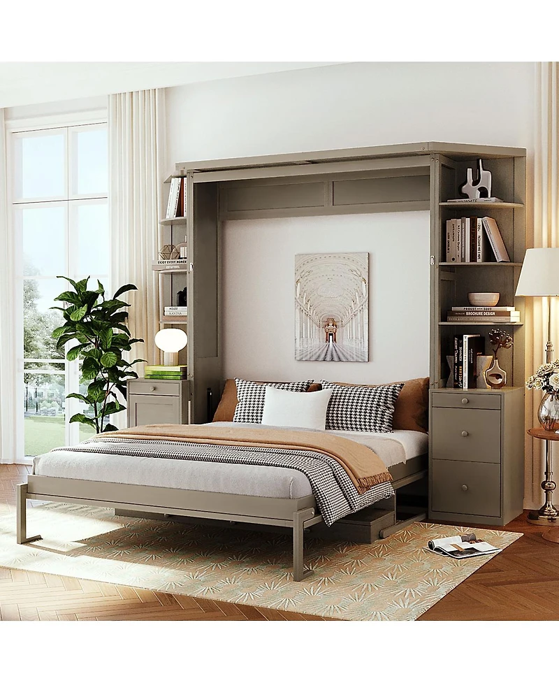 Streamdale Furniture Queen Murphy Bed with Desk and Storage Shelves