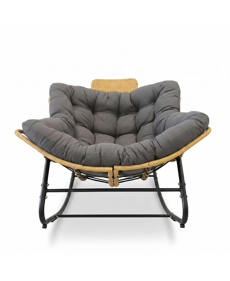 Streamdale Furniture Oversized Outdoor Wicker Papasan Rocking Chair with Cushion
