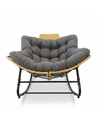 Streamdale Furniture Oversized Outdoor Wicker Papasan Rocking Chair with Cushion