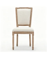 Streamdale Furniture Farmhouse Solid Wood Dining Chairs, Linen Seat, Set of 2