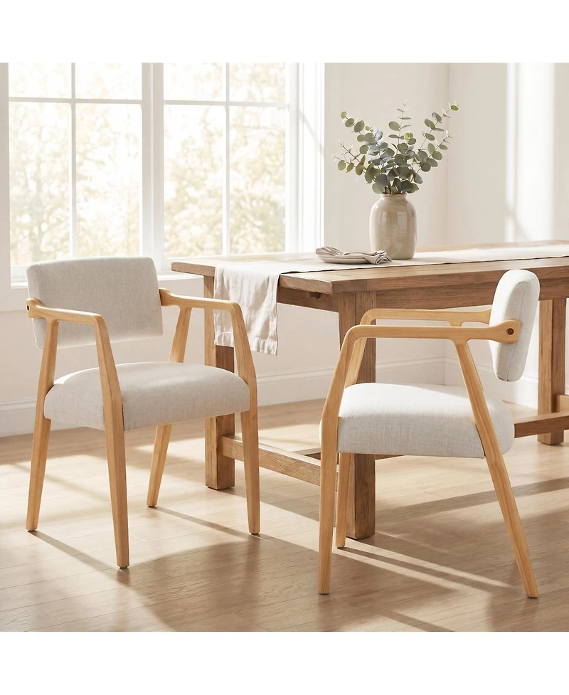 Streamdale Furniture Mid-Century Rubber Wood Dining Armchairs Set of 2