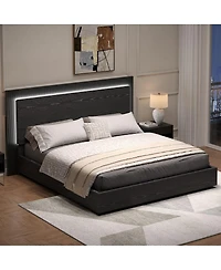 Streamdale Furniture Platform Bed Frame with Headboard and Led Light, Wood Slat Support, Queen
