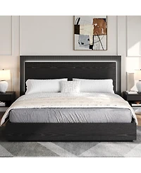 Streamdale Furniture Platform Bed Frame with Headboard and Led Light, Wood Slat Support, Queen