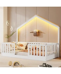 Streamdale Furniture Twin Floor Bed with High Rails and Light for Kids