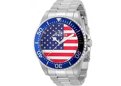 Invicta Pro Diver 50415 Men's 45mm Quartz Watch - Red, White and Blue Dial, Stainless Steel Bracelet
