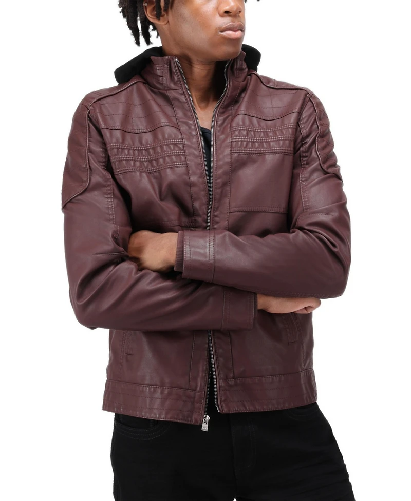 X-Ray Men's Hood and Faux Shearling Lining Moto Jacket