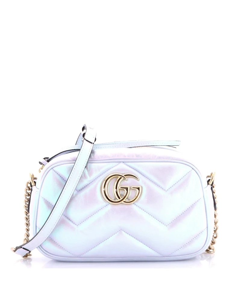 Pre-Owned Gucci Small Gg Marmont Shoulder Bag Chevron Iridescent Leather
