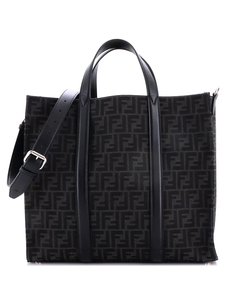 Pre-Owned Fendi Large Convertible Open Tote Zucca Jacquard Fabric and Leather